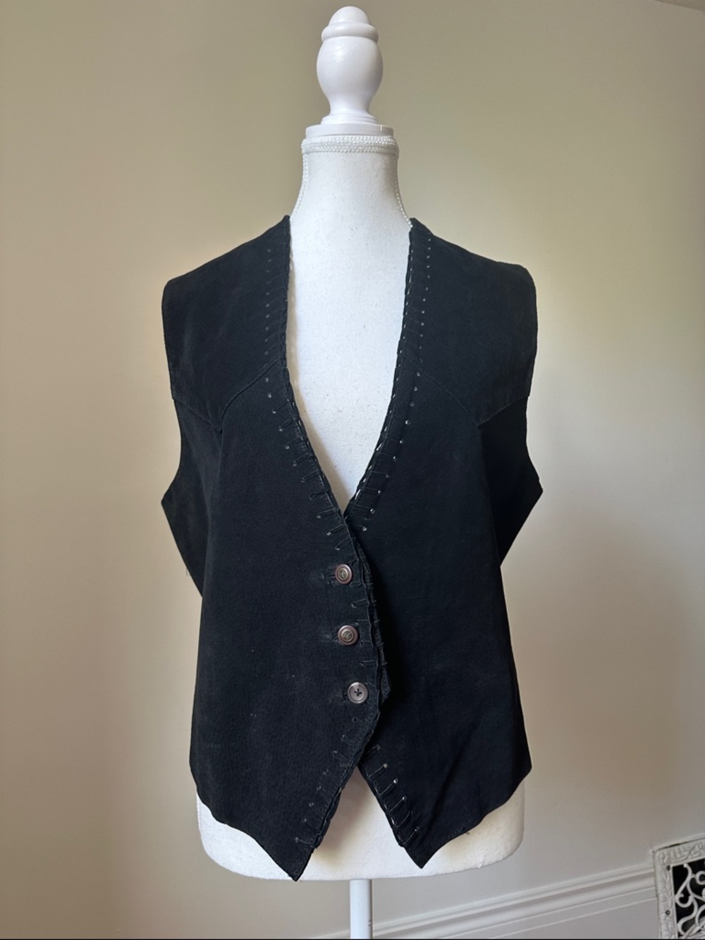 COSA‎ NOVA Vintage 100% Leather Western Boho Festival Renfair Vest Size Large